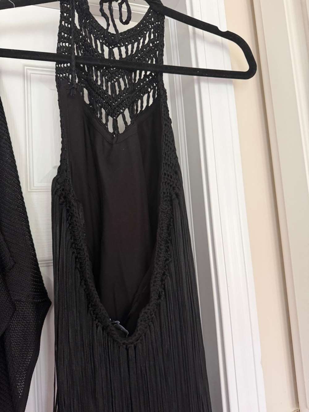 Boston Proper Black Crochet Cover-Up with Velvet Trim - Picture 6 of 10